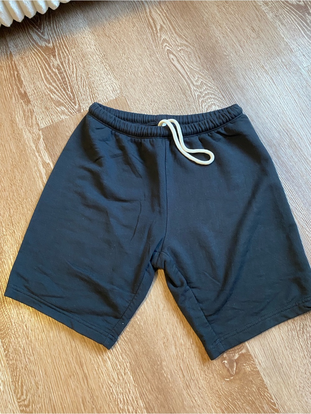 aerie Black Bike Shorts with Cream Drawstring